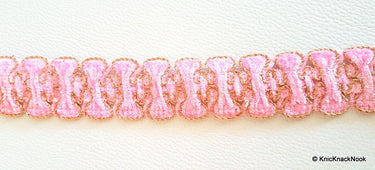 Pink Trim With Gold Border Piping, Approx. 25mm, Craft Ribbon